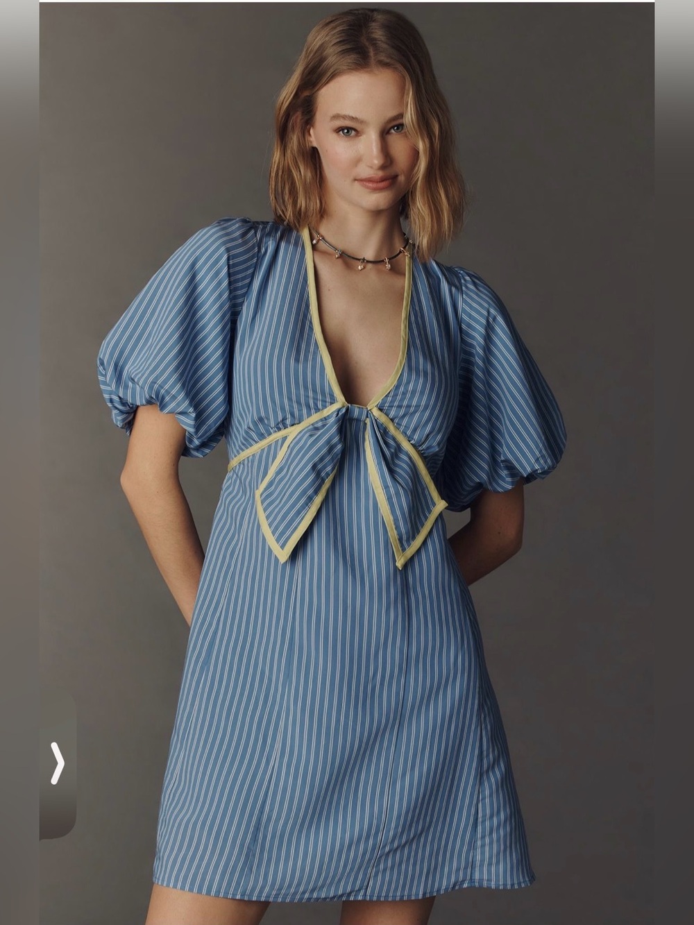 Anthropologie Short-Sleeve Plunge Mini Dress
